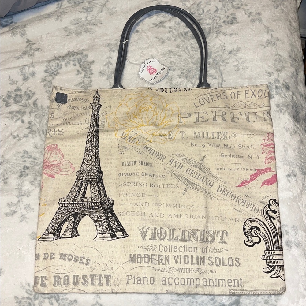 Pure Honey French Press canvas tote bag reversible NWT